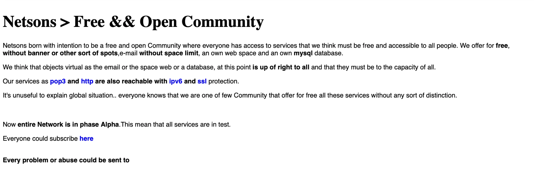 Schermata storica del sito Netsons Free and Open Community