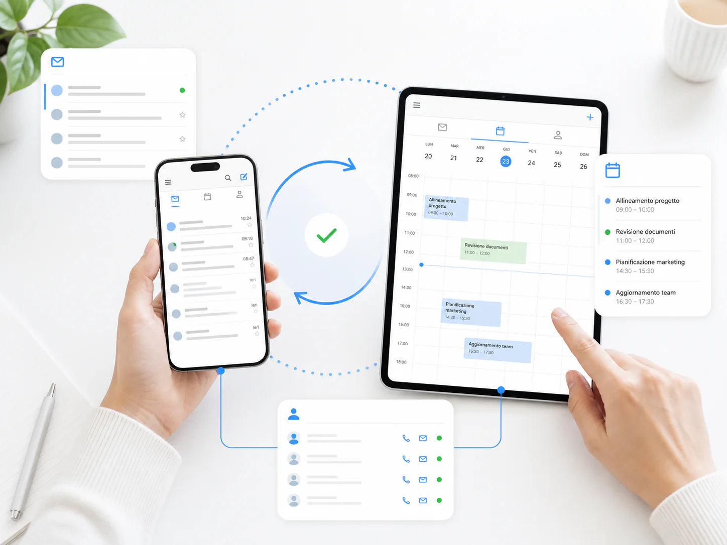 Email, calendario e contatti sincronizzati fra smartphone e tablet